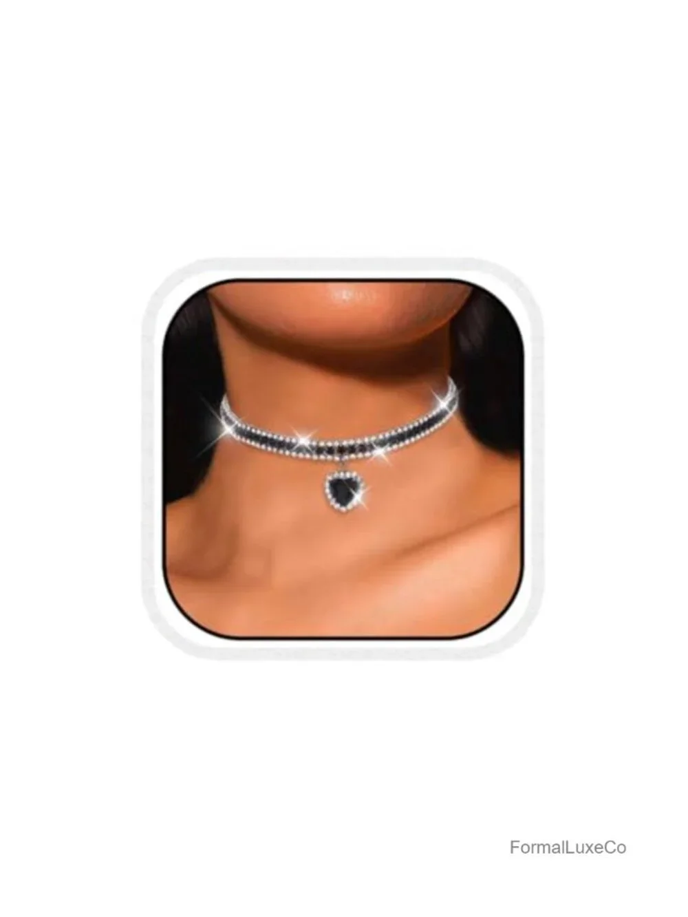 Rhinestone Choker Necklace Heart Pendant Crystal Prom Chain Jewelry for Women